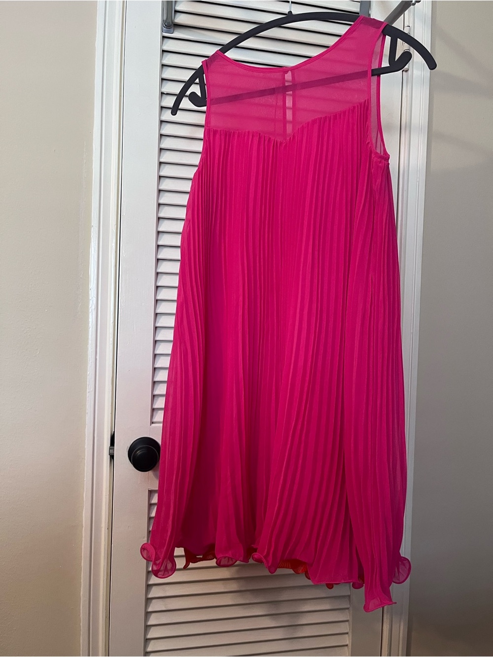 Maeve by Anthropologie Pleated Chiffon Dress - Bright Fuchsia + Orange